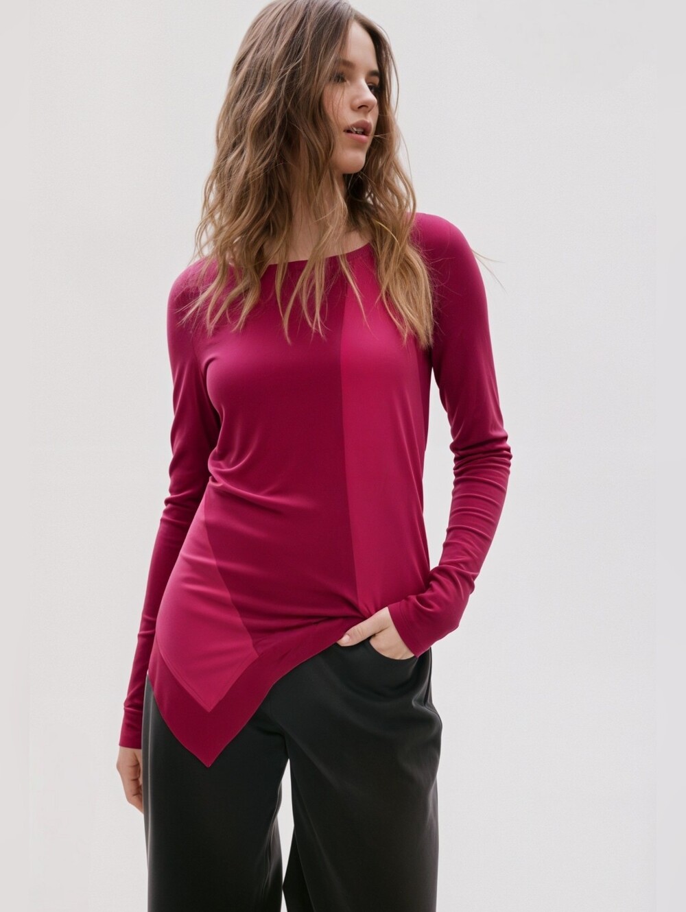 Anthropologie Amadi Burgundy Asymmetrical Mixed Media Top